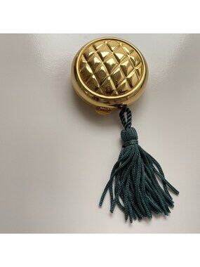 Vintage TOVA Solid Perfume Goldtone Compact Tassel Mirror Beverley Hills EMPTY